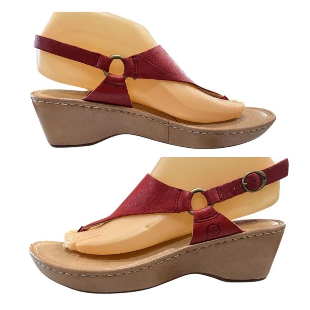 Born Red Leather Thong Wedge Platform Sandals Heels  Size 8 - Picture 3 of 11